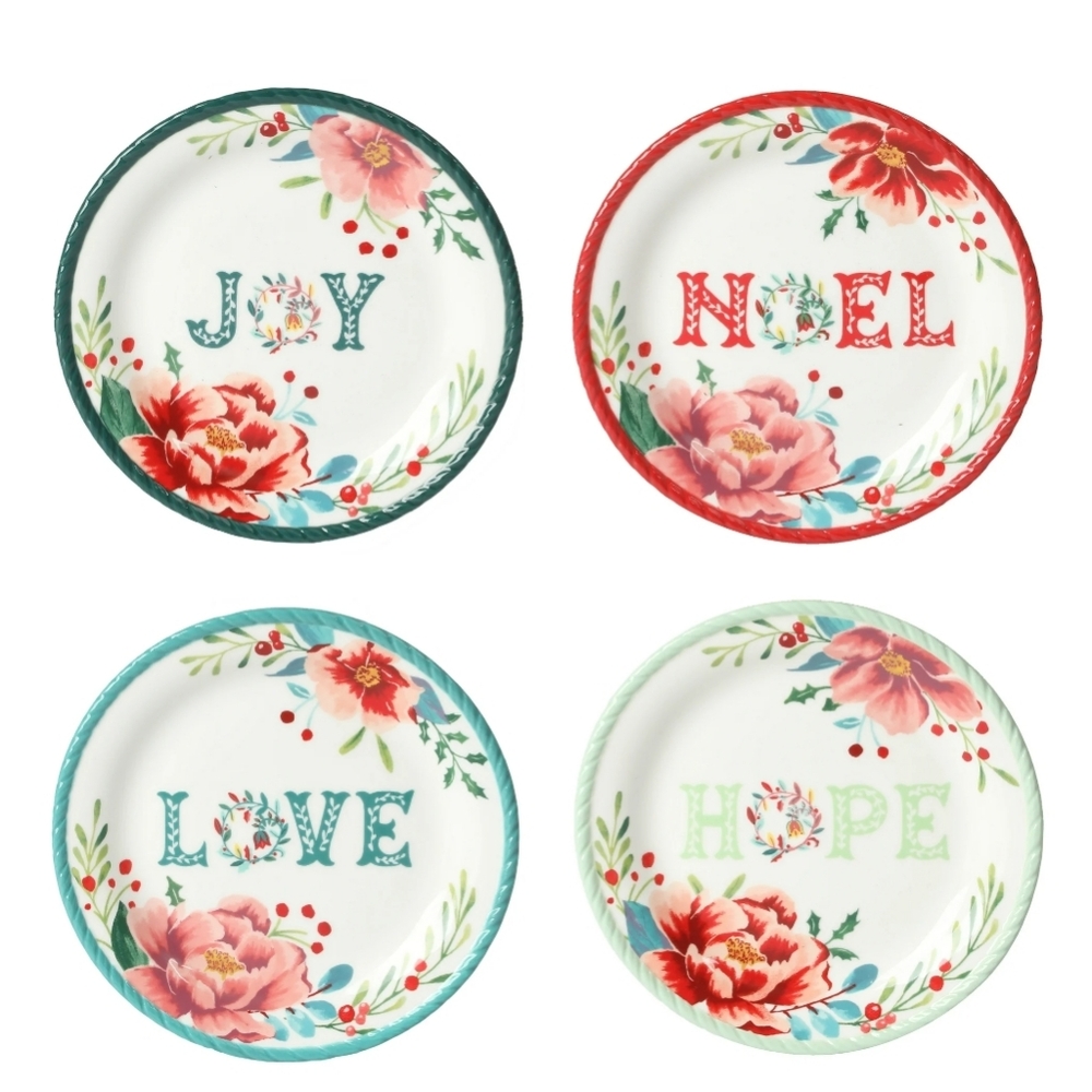💕 New. Pioneer Woman Merry Meadow  Holiday 7.3" Appetizer Plates Set Of 4
